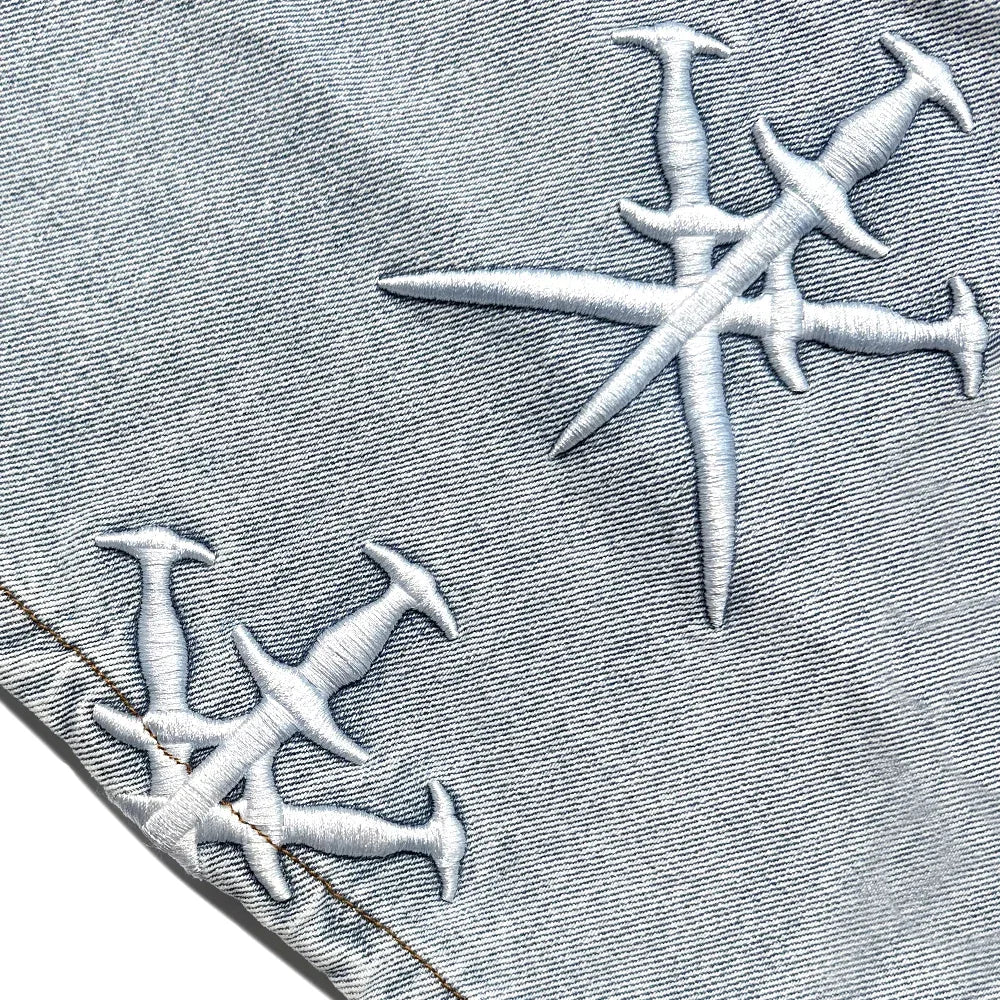Dagger Embroidery Denim Shorts - UNKNOWN LONDON - VENTURER