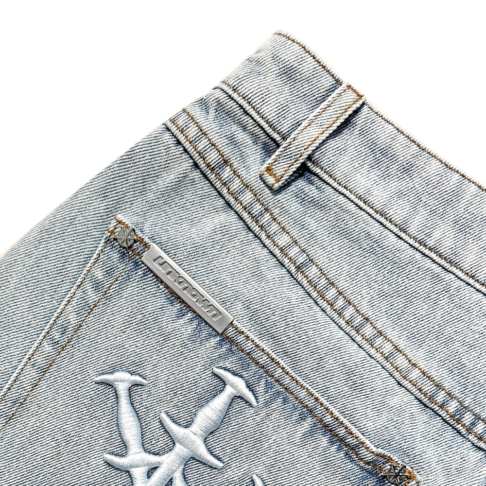 Dagger Embroidery Denim Shorts