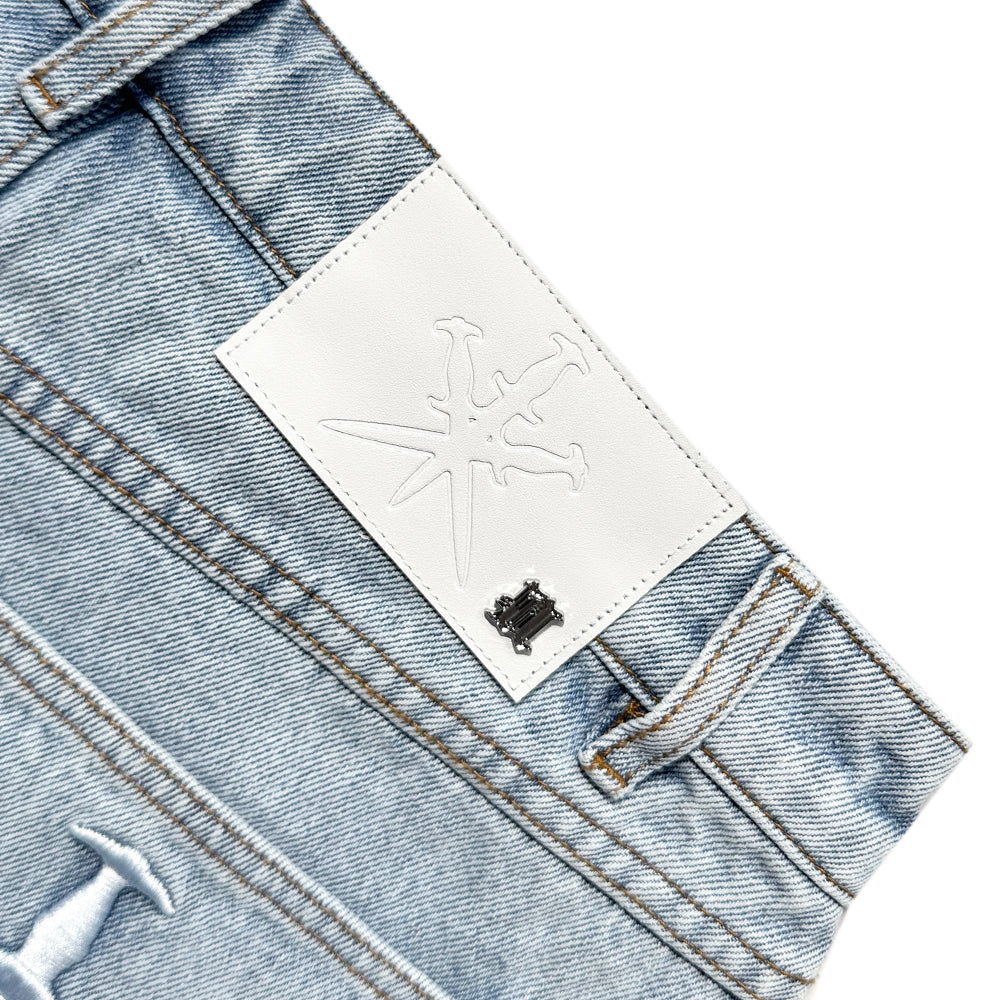 Dagger Embroidery Denim Shorts