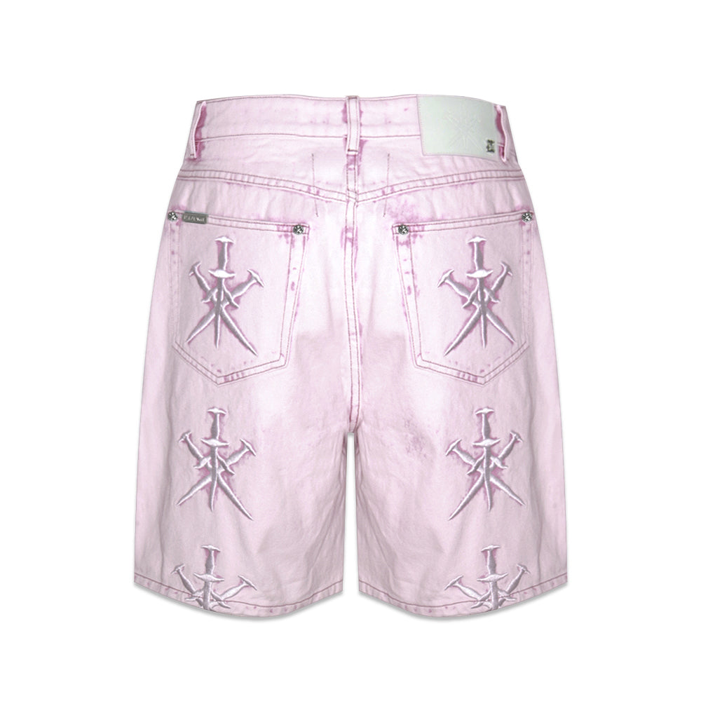 Dagger Embroidery Denim Shorts