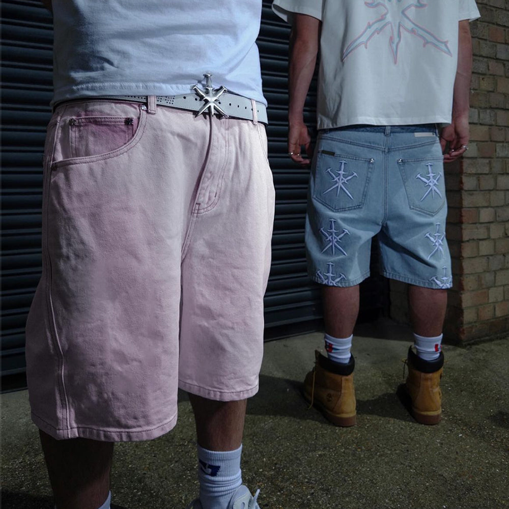 Dagger Embroidery Denim Shorts