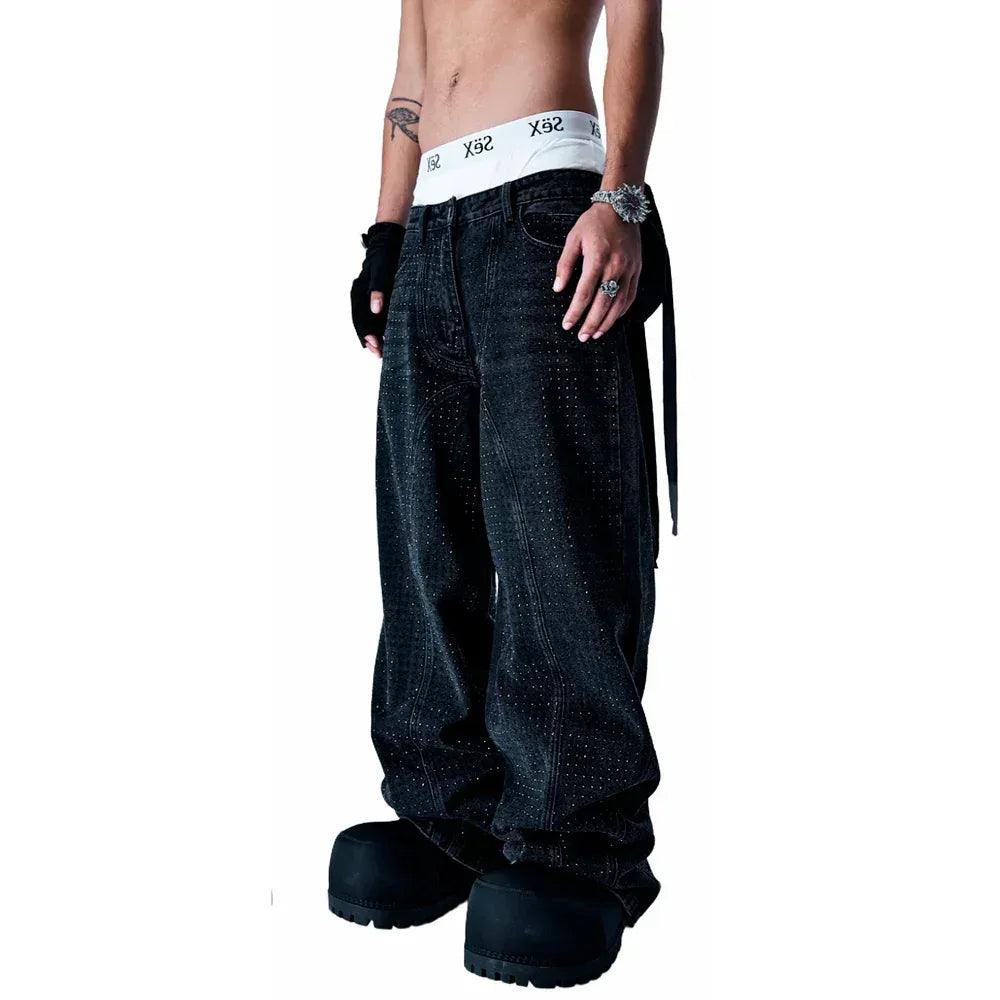 CZ Rhinestone Washed Jeans - COZY WORLDWIDE - VENTURER