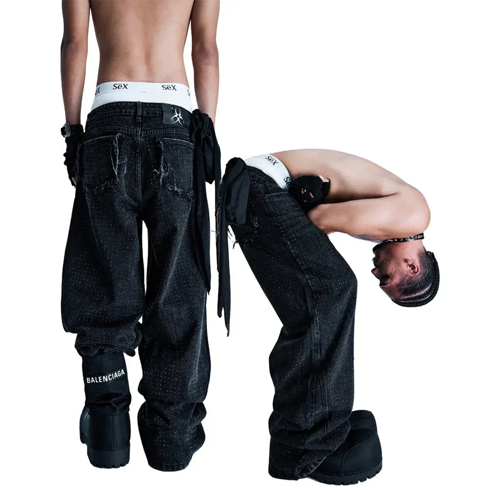 CZ Rhinestone Washed Jeans - COZY WORLDWIDE - VENTURER