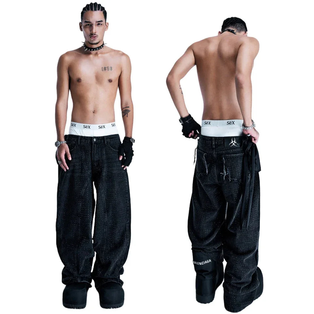 CZ Rhinestone Washed Jeans - COZY WORLDWIDE - VENTURER