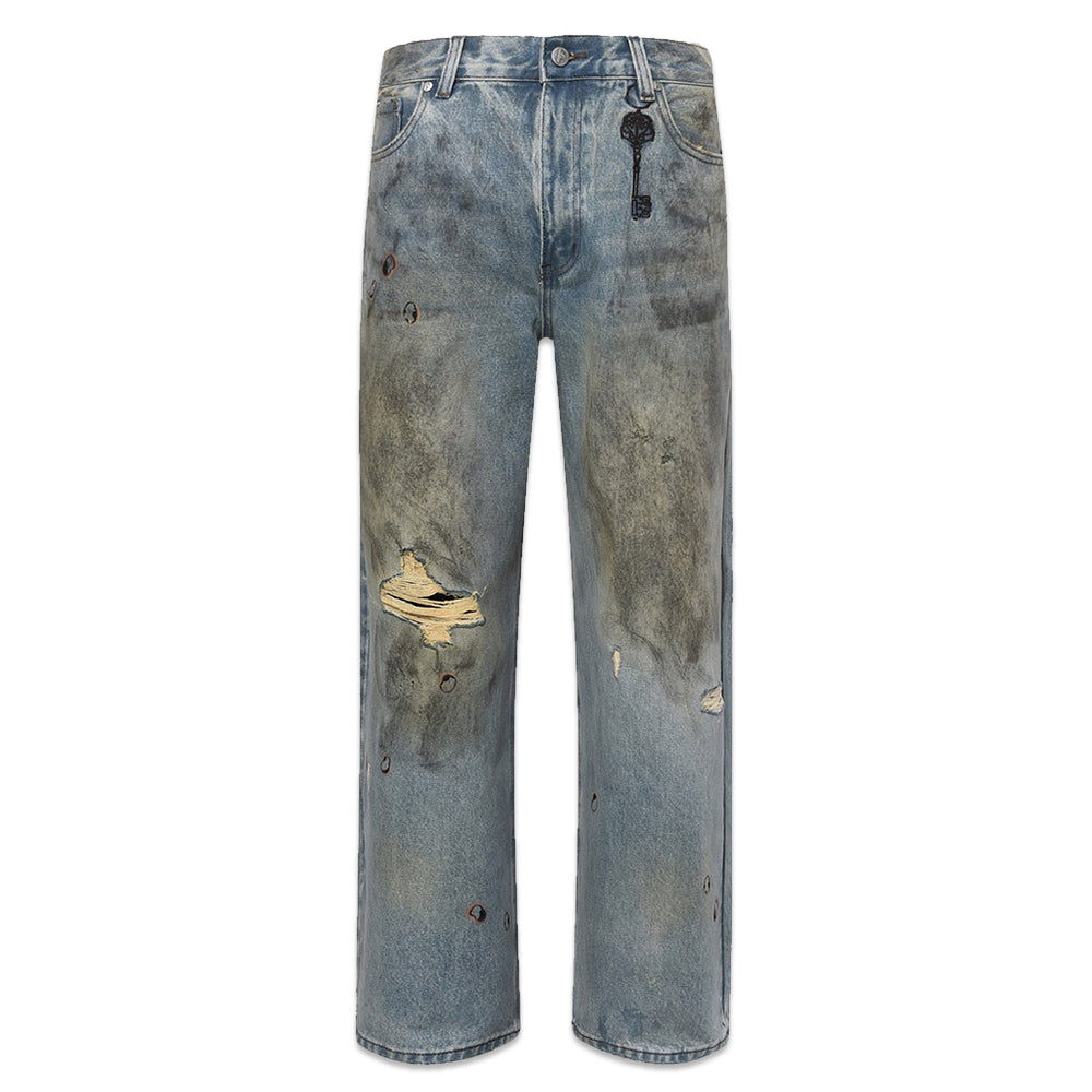 Dirty-Washed Brushing Wax Baggy Denim