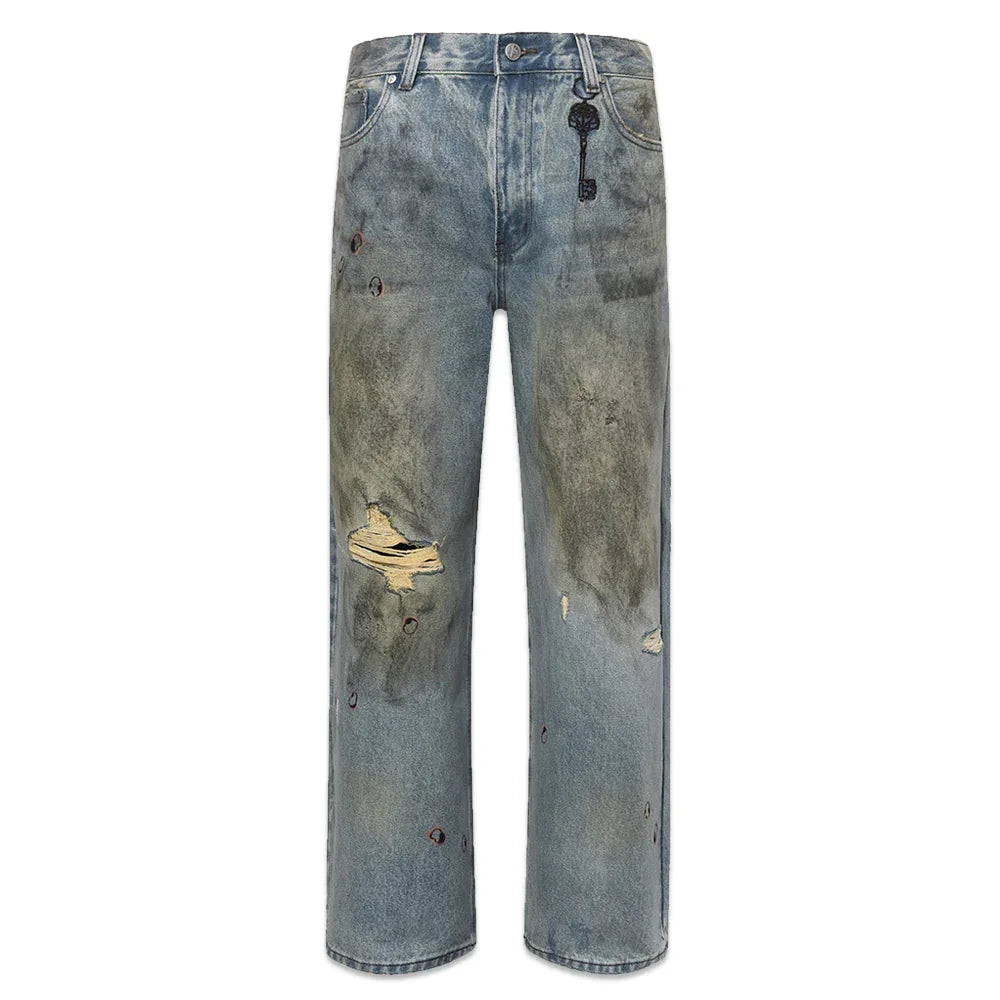 Dirty-Washed Brushing Wax Baggy Denim - BIRTH OF ROYAL CHILD - VENTURER