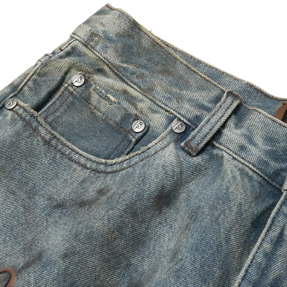 Dirty-Washed Brushing Wax Baggy Denim - BIRTH OF ROYAL CHILD - VENTURER