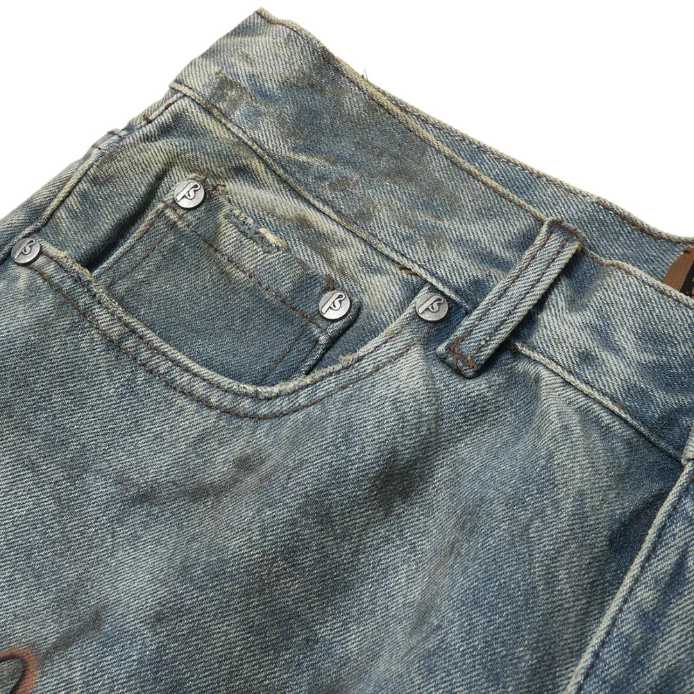 Dirty-Washed Brushing Wax Baggy Denim - BIRTH OF ROYAL CHILD - VENTURER