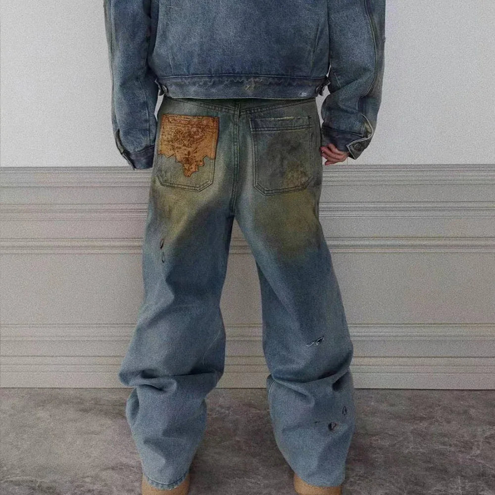 Dirty-Washed Brushing Wax Baggy Denim - BIRTH OF ROYAL CHILD - VENTURER