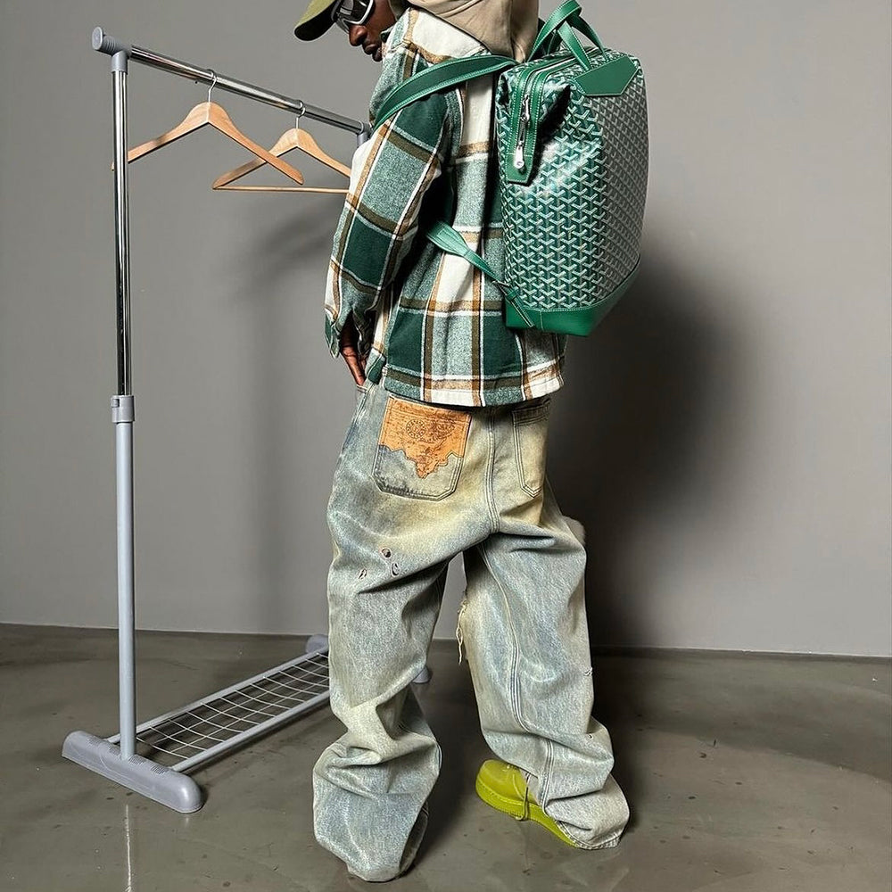 Dirty-Washed Brushing Wax Baggy Denim