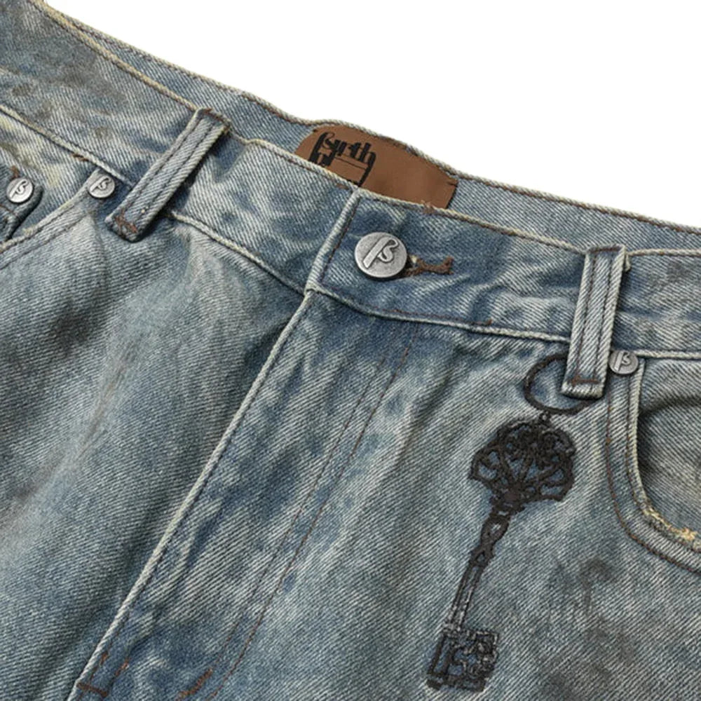 Dirty-Washed Brushing Wax Baggy Denim - BIRTH OF ROYAL CHILD - VENTURER