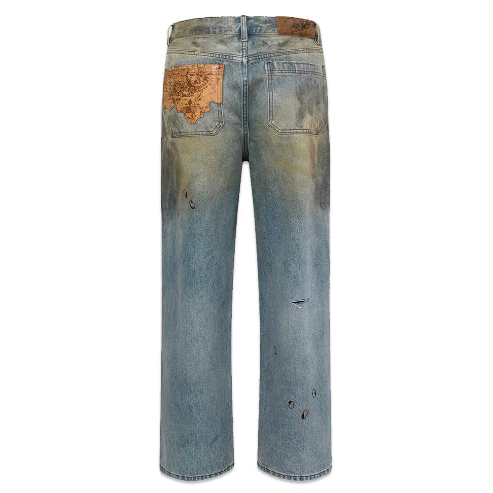 Dirty-Washed Brushing Wax Baggy Denim - BIRTH OF ROYAL CHILD - VENTURER