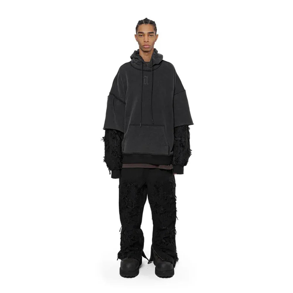 Distressed Sleeves Hoodie - ARNODEFRANCE - VENTURER