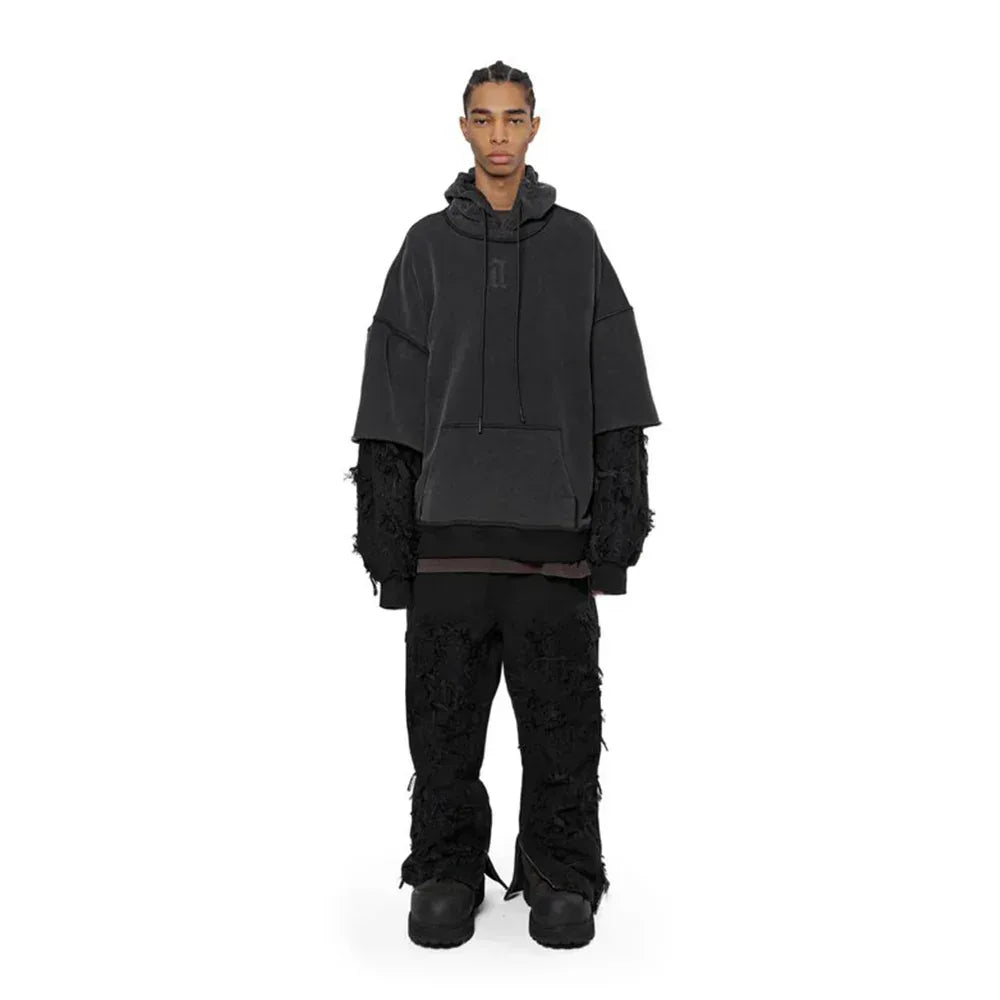 Distressed Sleeves Hoodie - ARNODEFRANCE - VENTURER