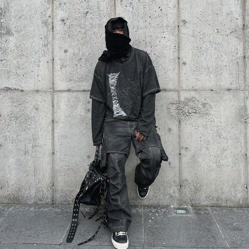 Raw Effect Layered Ls Hoodie