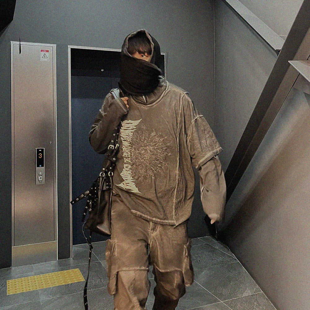 Raw Effect Layered Ls Hoodie