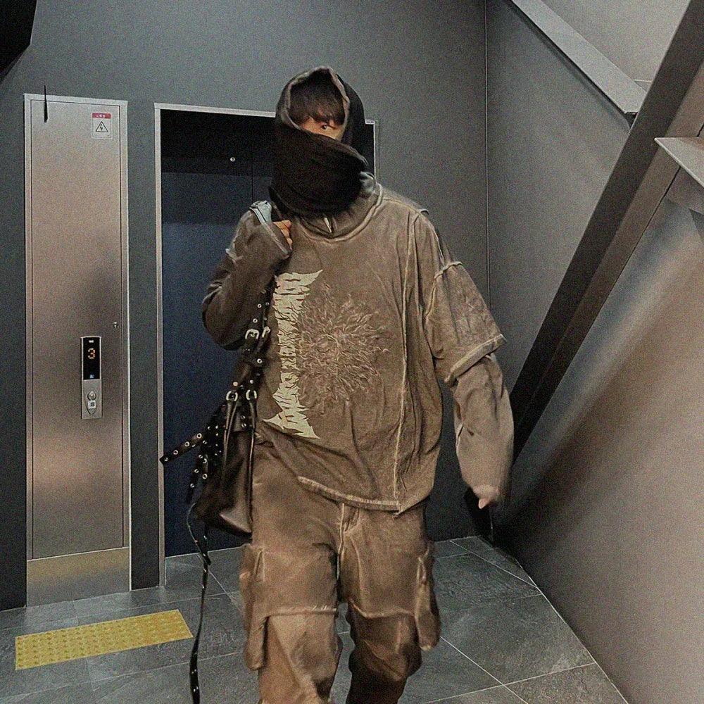 Raw Effect Layered Ls Hoodie - adonisorbitproject - VENTURER
