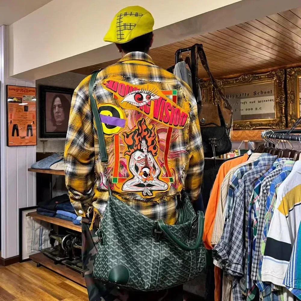Double Eye Patch Leather Check Shirt - GLACIERBOY - VENTURER
