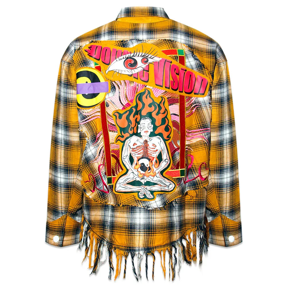 Double Eye Patch Leather Check Shirt - GLACIERBOY - VENTURER