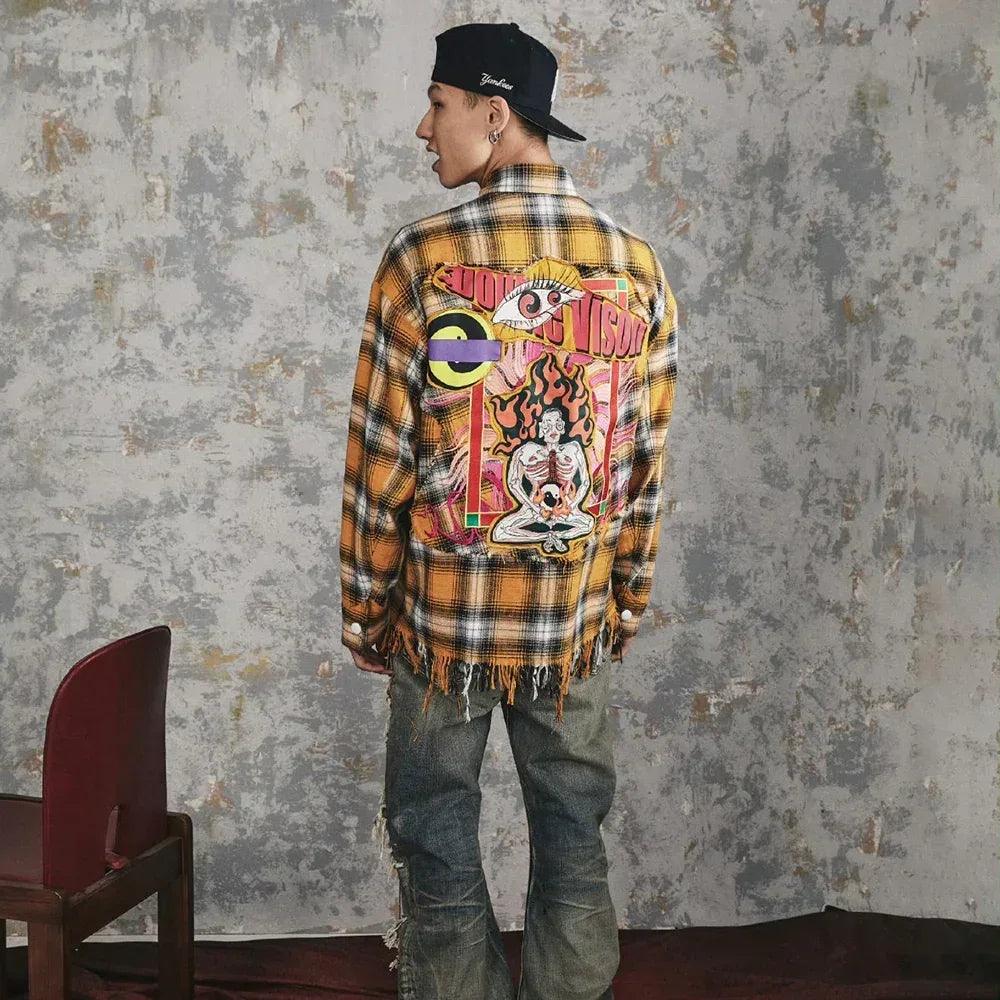 Double Eye Patch Leather Check Shirt - GLACIERBOY - VENTURER