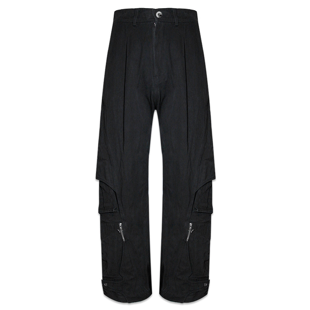 Curved Cargo Black Denim Pants