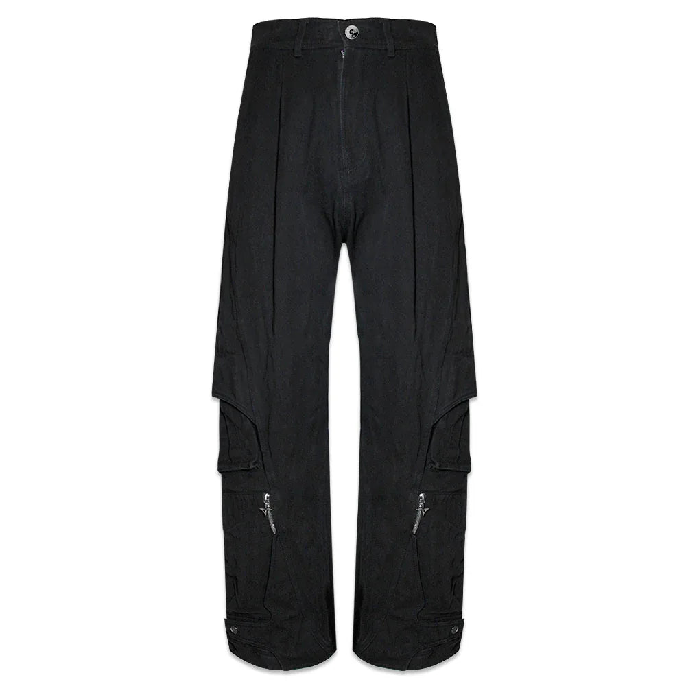 Curved Cargo Black Denim Pants - BLR BLUER - VENTURER