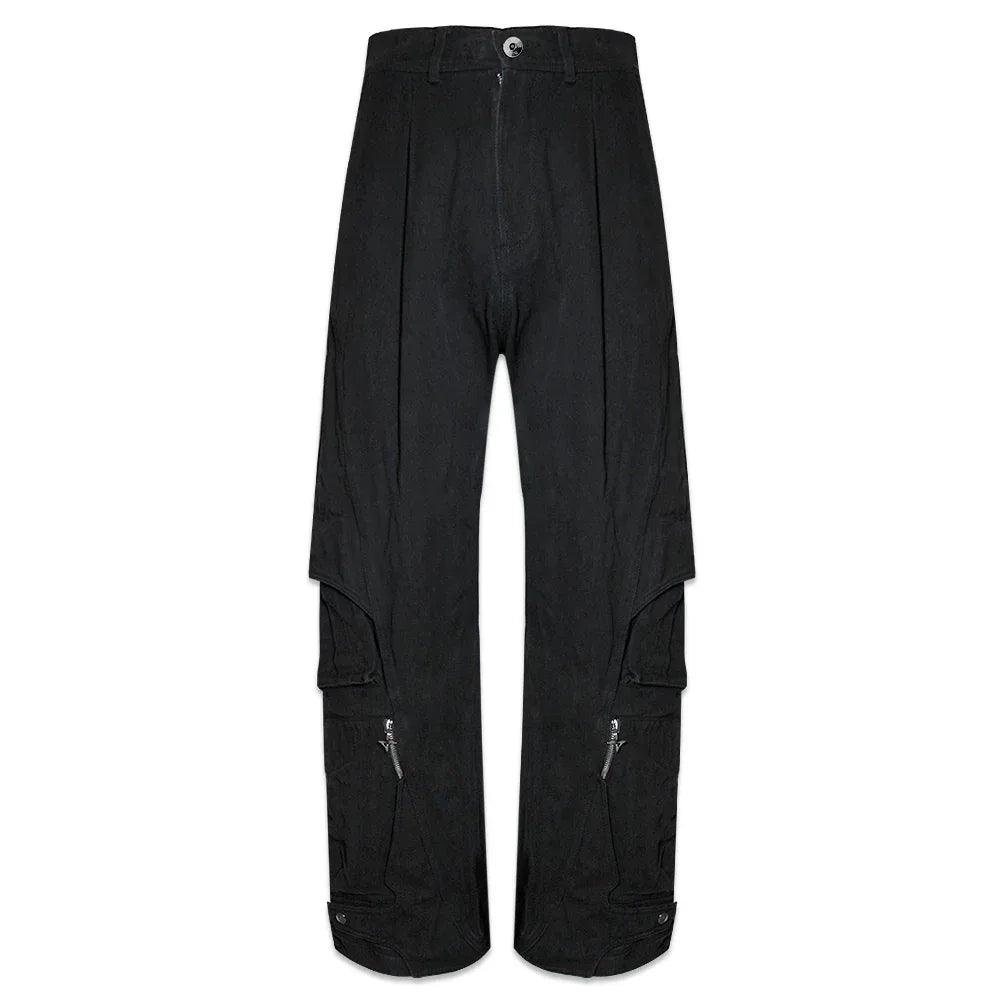 Curved Cargo Black Denim Pants - BLR BLUER - VENTURER
