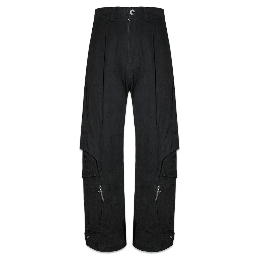 Curved Cargo Black Denim Pants - BLR BLUER - VENTURER