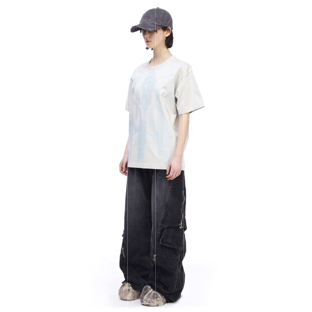 Curved Cargo Black Denim Pants