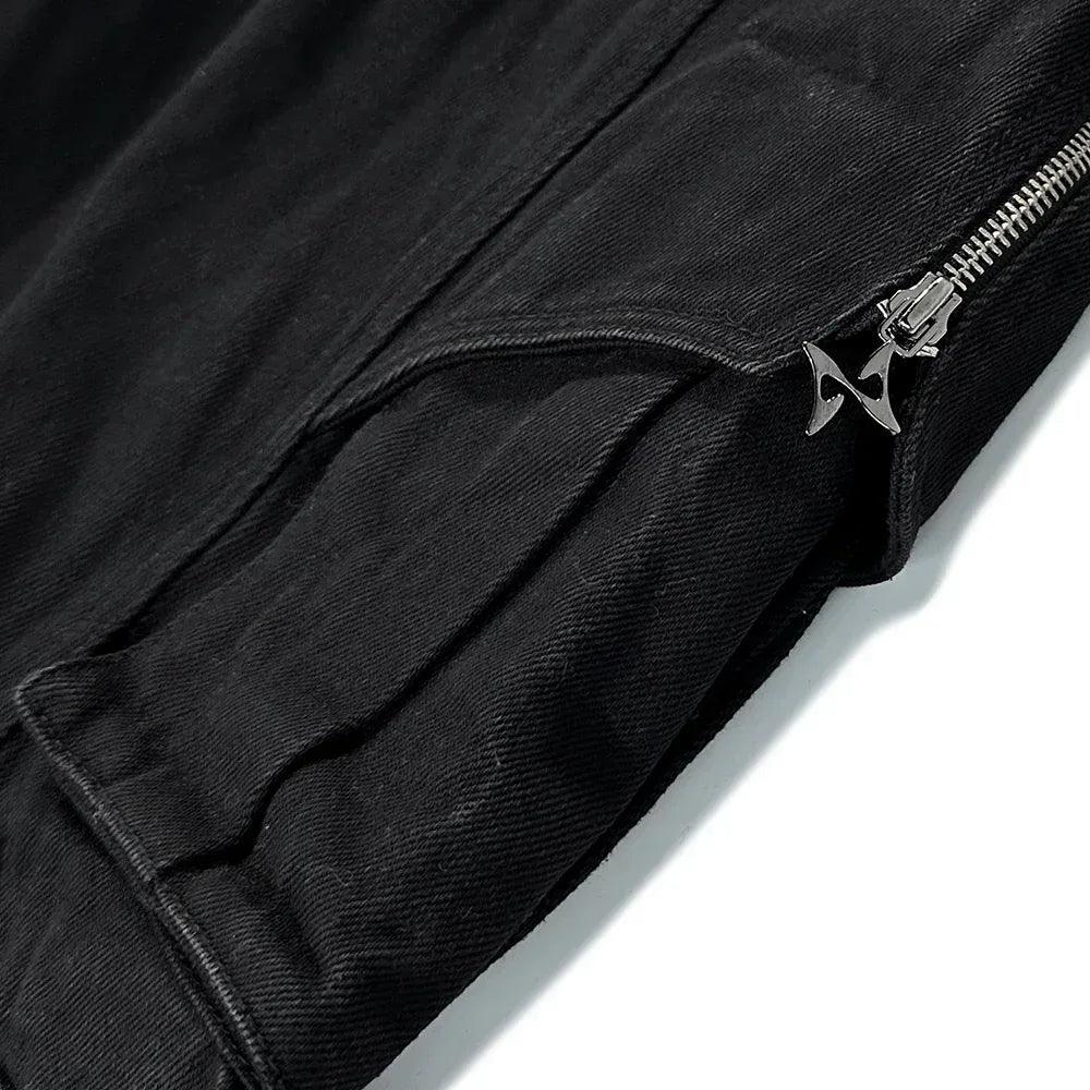 Curved Cargo Black Denim Pants - BLR BLUER - VENTURER