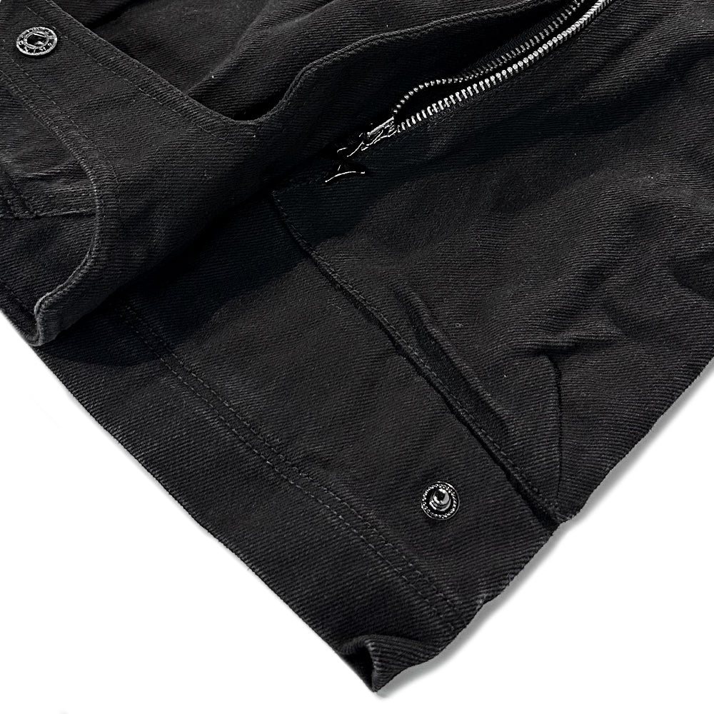 Curved Cargo Black Denim Pants