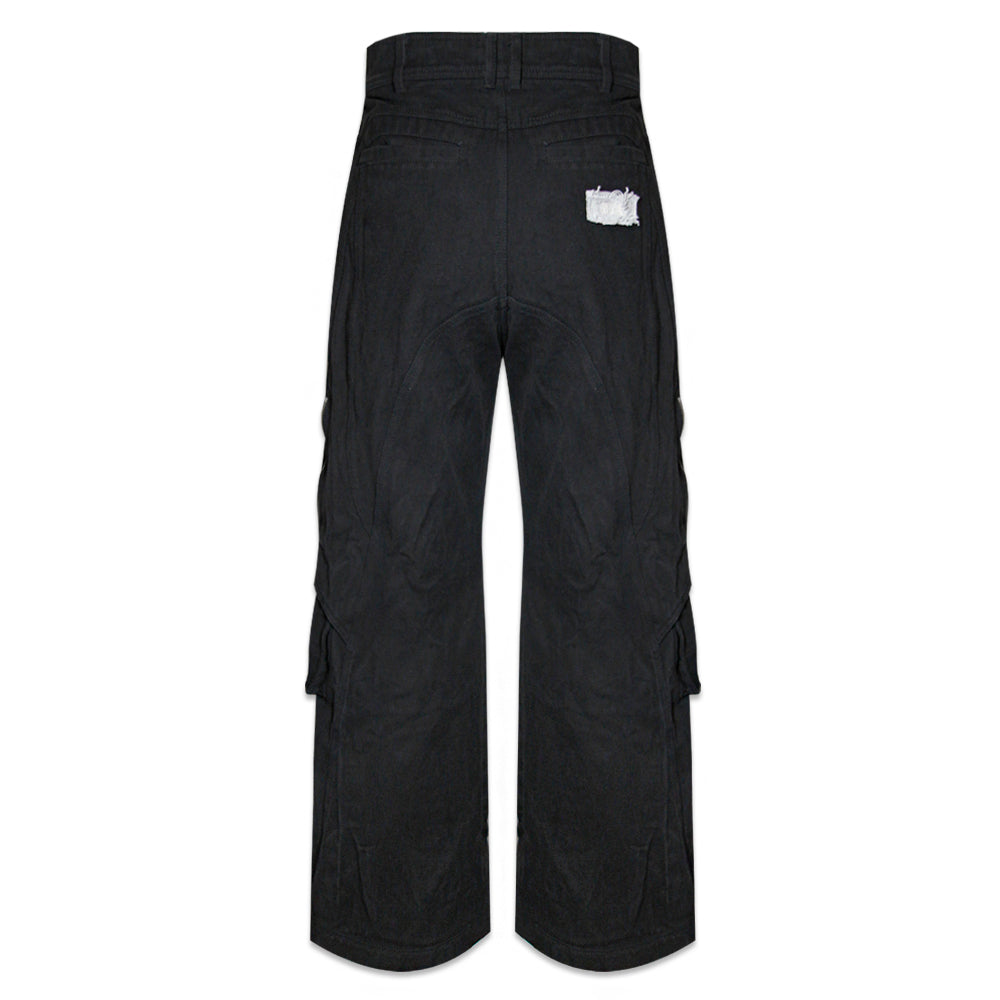 Curved Cargo Black Denim Pants