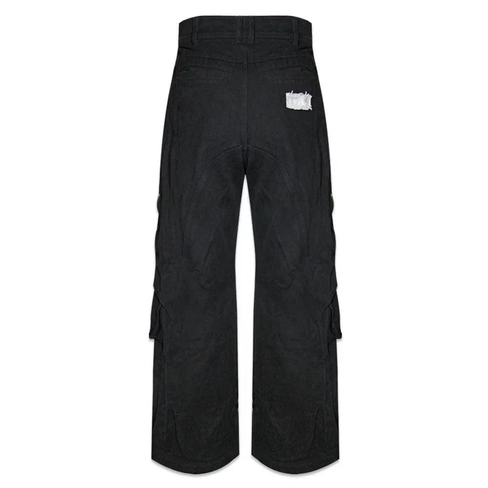 Curved Cargo Black Denim Pants - BLR BLUER - VENTURER