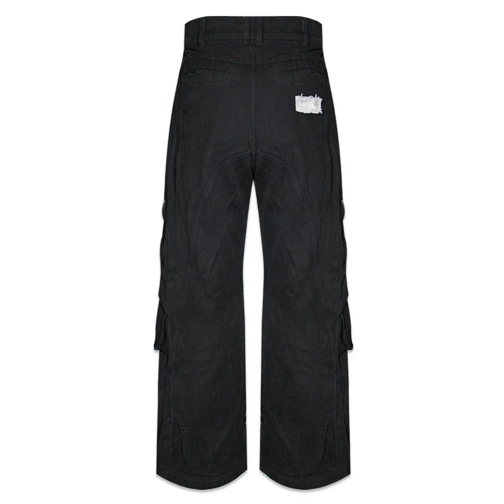 Curved Cargo Black Denim Pants - BLR BLUER - VENTURER