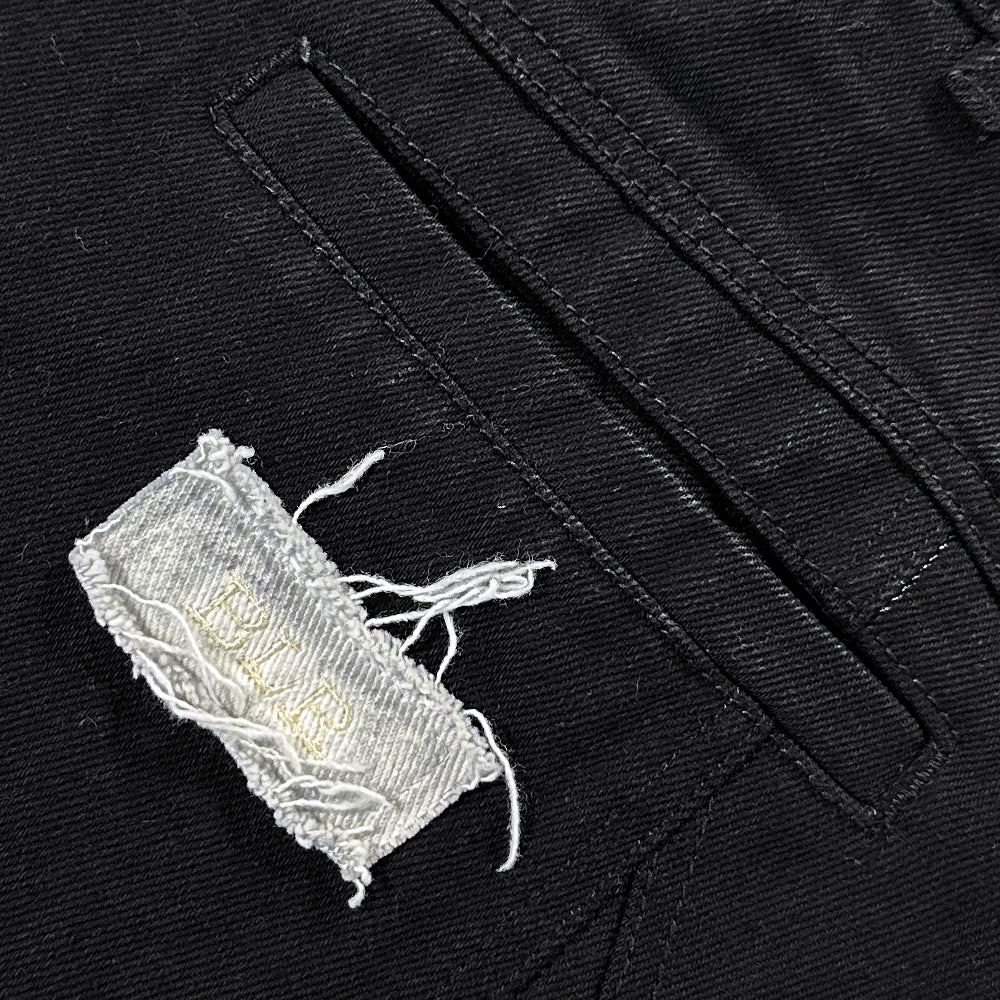 Curved Cargo Black Denim Pants