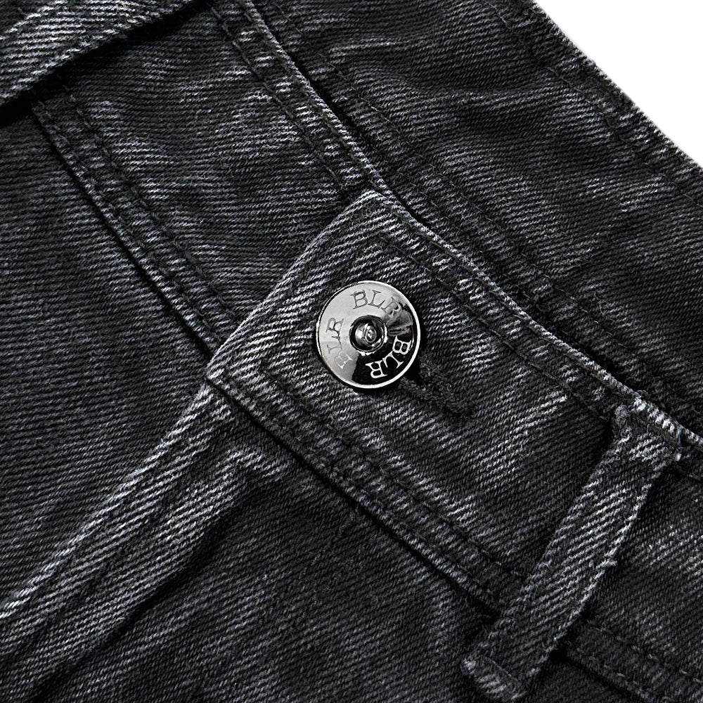 Curved Cargo Washed Denim Pants