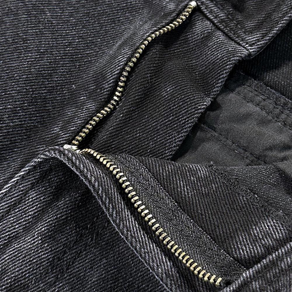 Curved Cargo Washed Denim Pants - BLR BLUER - VENTURER