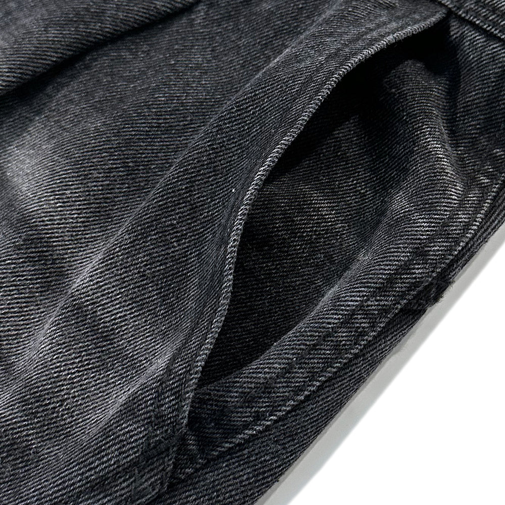 Curved Cargo Washed Denim Pants