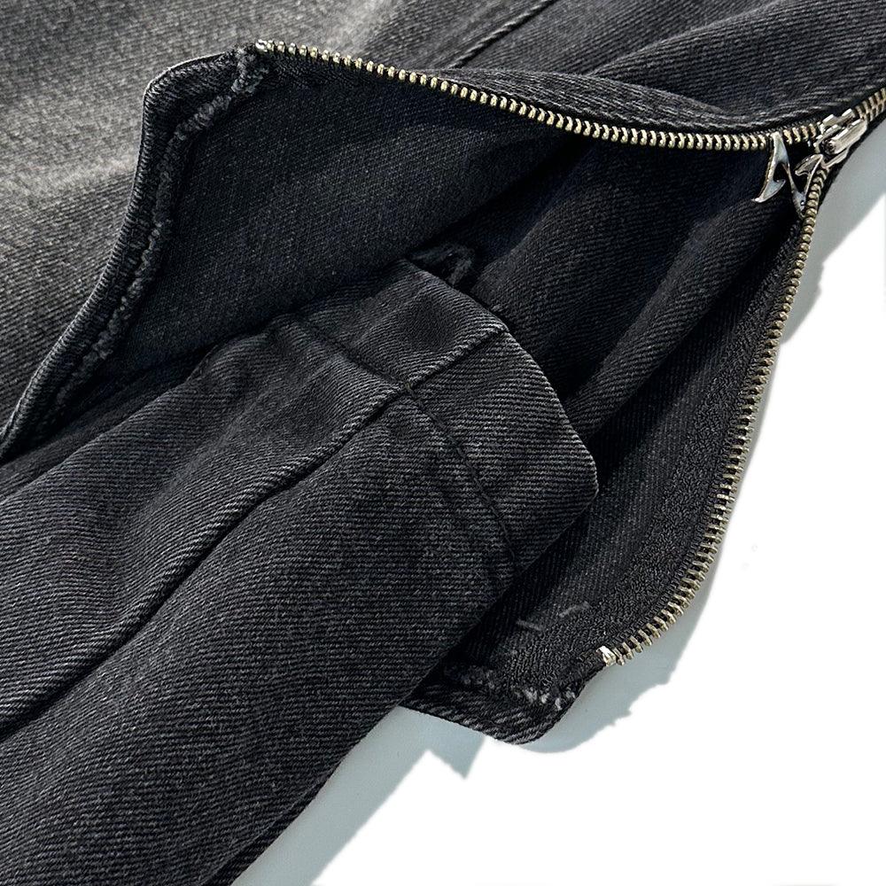 Curved Cargo Washed Denim Pants - BLR BLUER - VENTURER