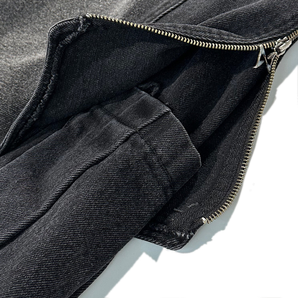 Curved Cargo Washed Denim Pants - BLR BLUER - VENTURER