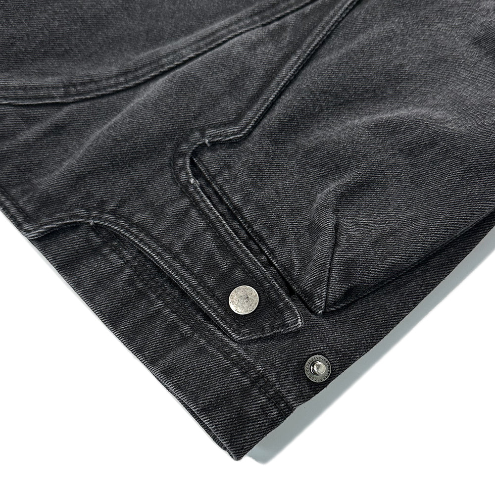 Curved Cargo Washed Denim Pants