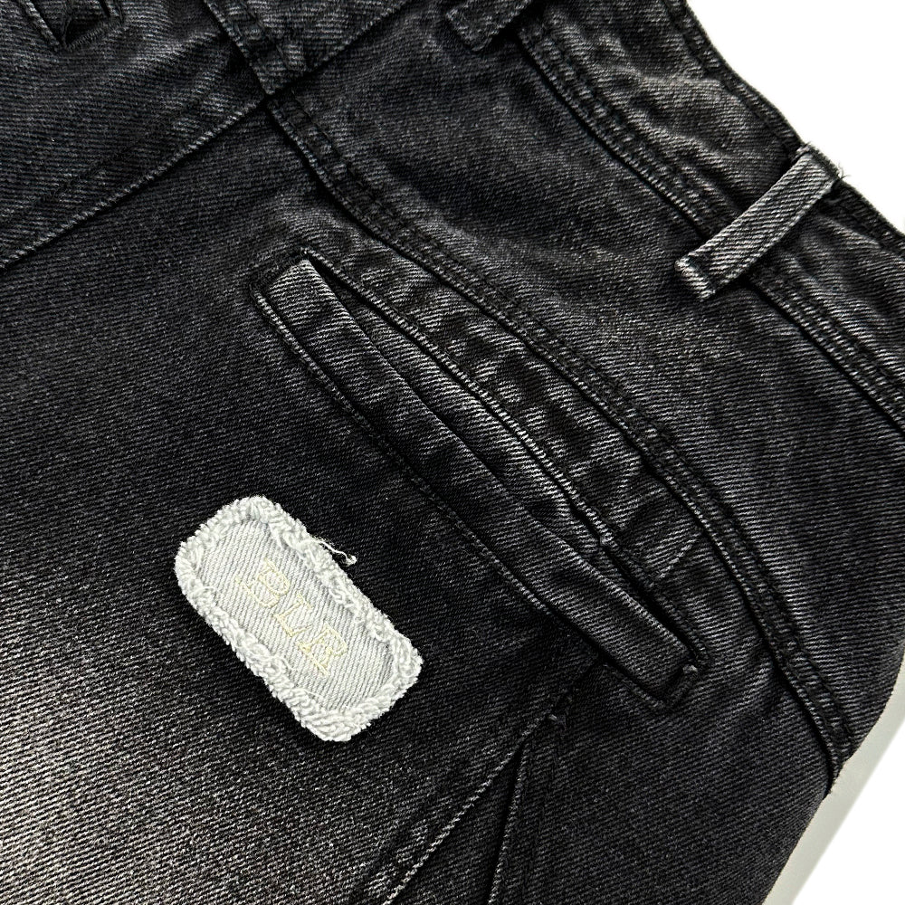 Curved Cargo Washed Denim Pants
