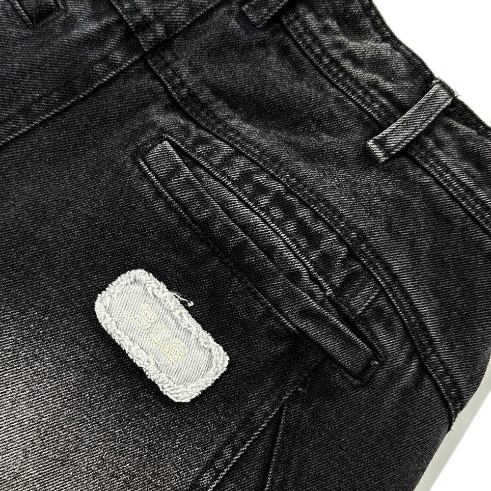 Curved Cargo Washed Denim Pants - BLR BLUER - VENTURER