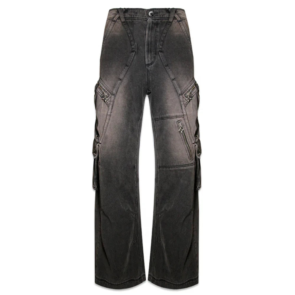Overdyed Multi Pocket Cargo Denim Pants - BLR BLUER - VENTURER