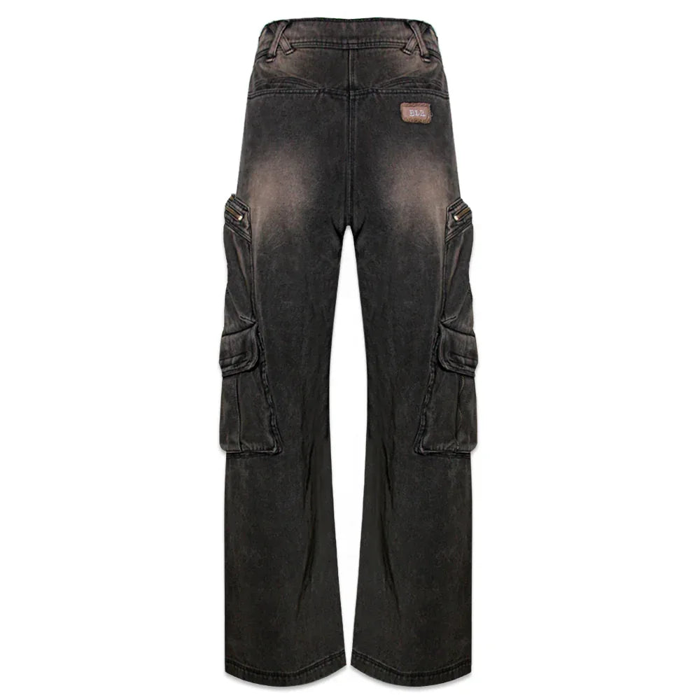 Overdyed Multi Pocket Cargo Denim Pants - BLR BLUER - VENTURER