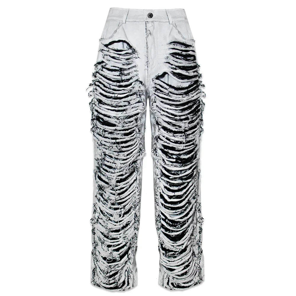 Damaged Double Grunge Denim Pants - BLR BLUER - VENTURER