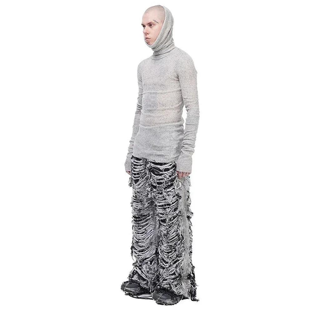 Damaged Double Grunge Denim Pants - BLR BLUER - VENTURER