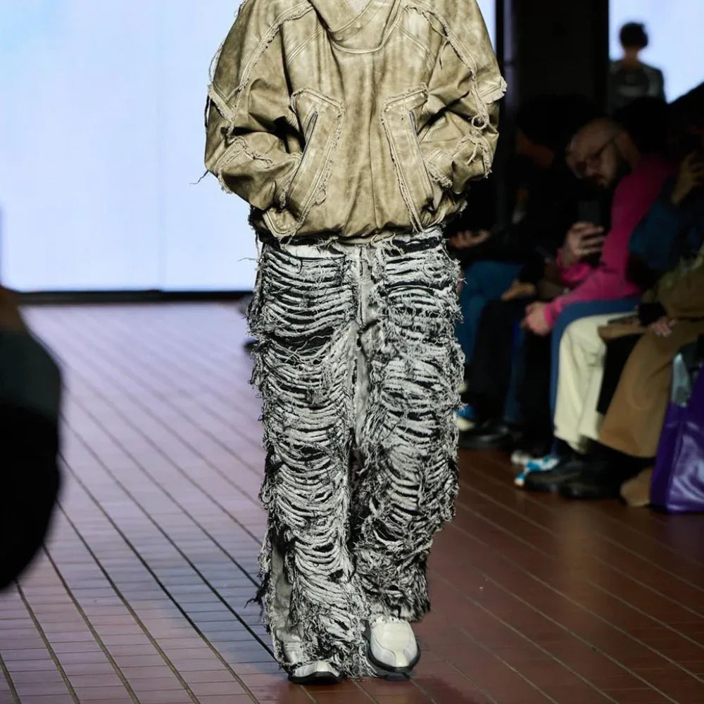 Damaged Double Grunge Denim Pants - BLR BLUER - VENTURER