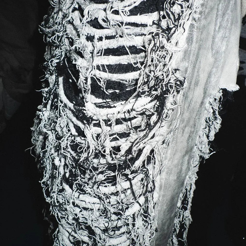 Damaged Double Grunge Denim Pants - BLR BLUER - VENTURER