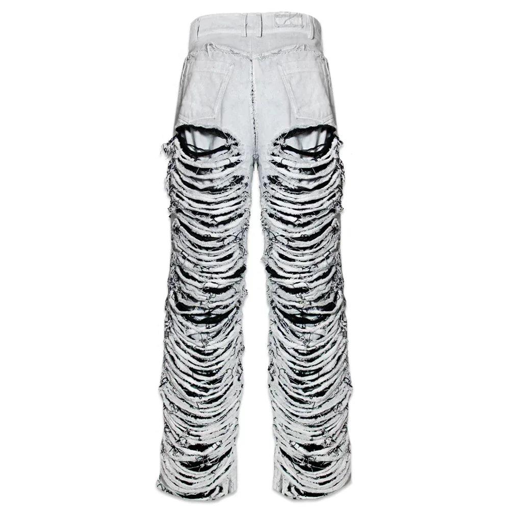 Damaged Double Grunge Denim Pants - BLR BLUER - VENTURER